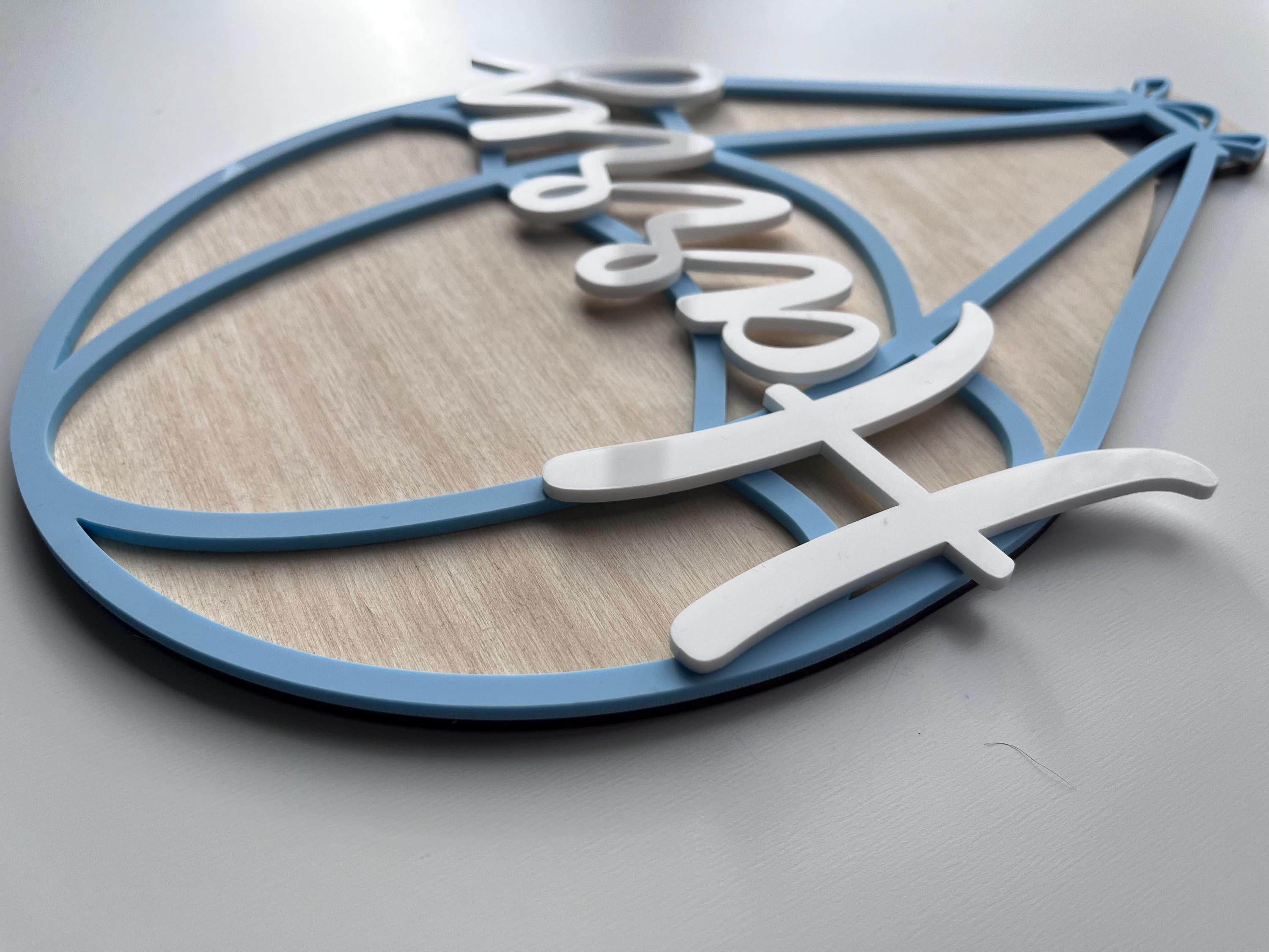 Hot air balloon name sign wooden nursery wall art