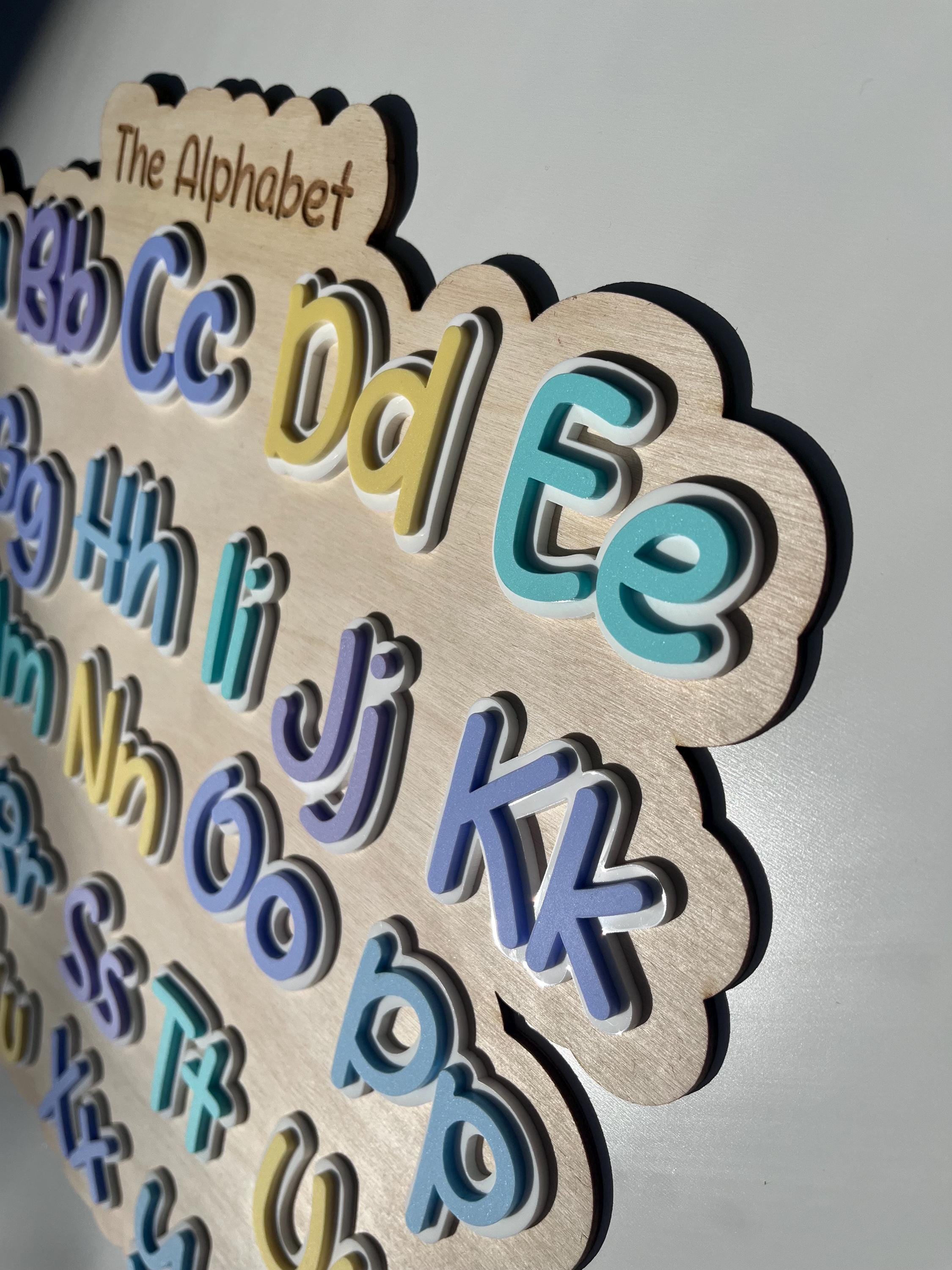 Pastel Wooden ABC Sign for Kids Room – Educational Alphabet Wall Art Nursery Decor