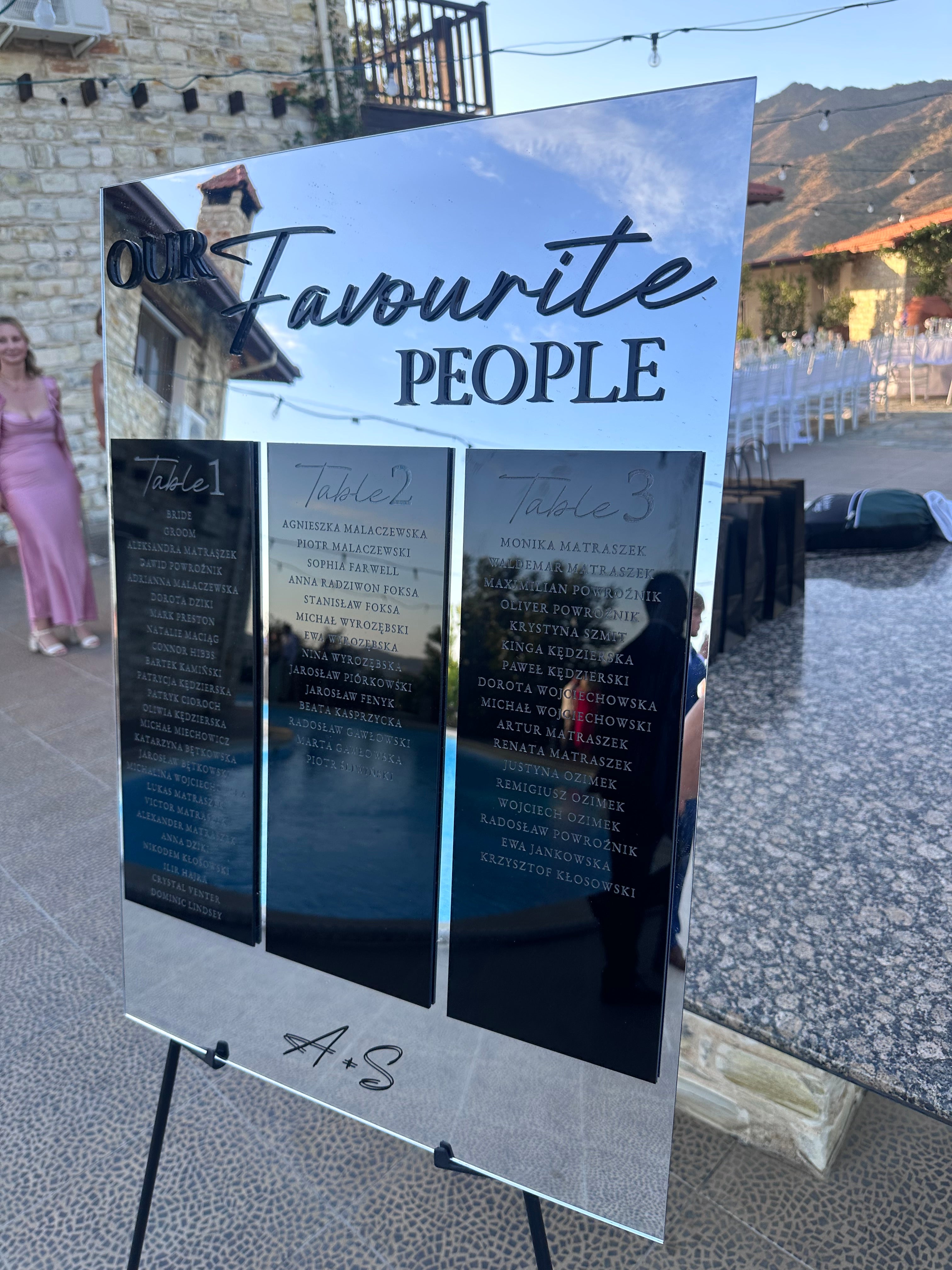 Luxury Mirror Acrylic Wedding Seating Chart with 3D lettering