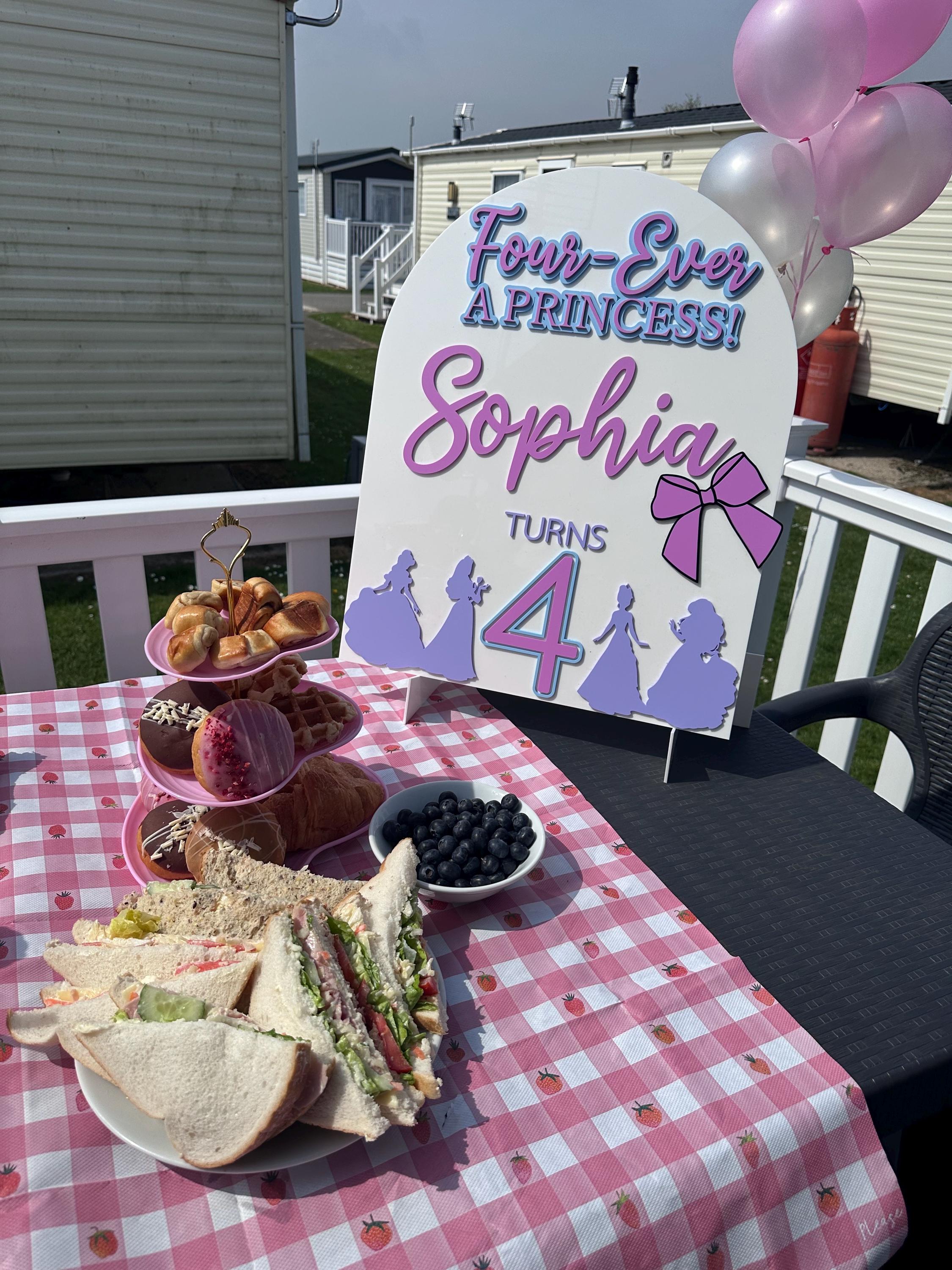 Personalised Four Ever a Princess Birthday Party Sign: Custom Acrylic Name Decor