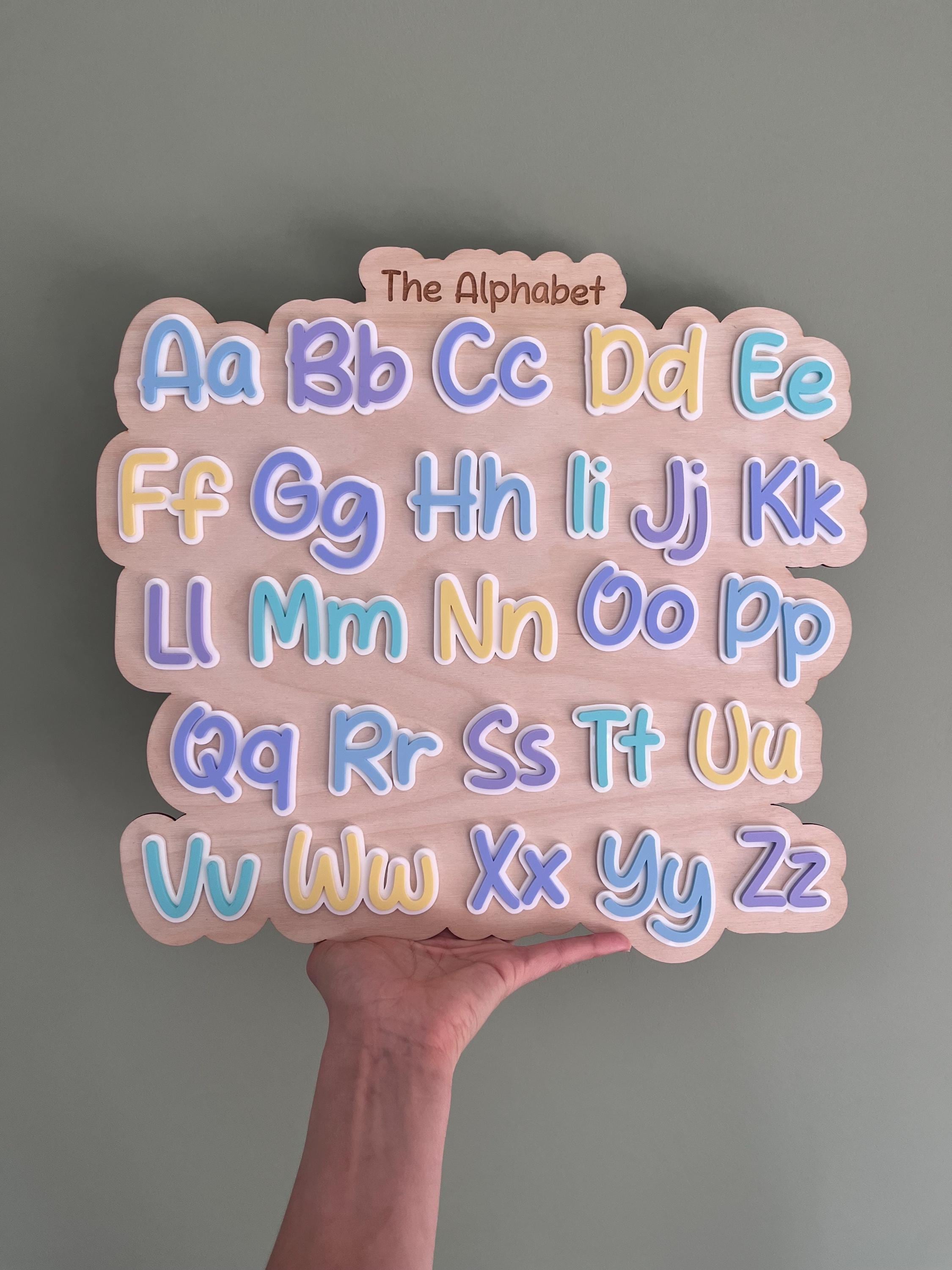 Pastel Wooden ABC Sign for Kids Room – Educational Alphabet Wall Art Nursery Decor