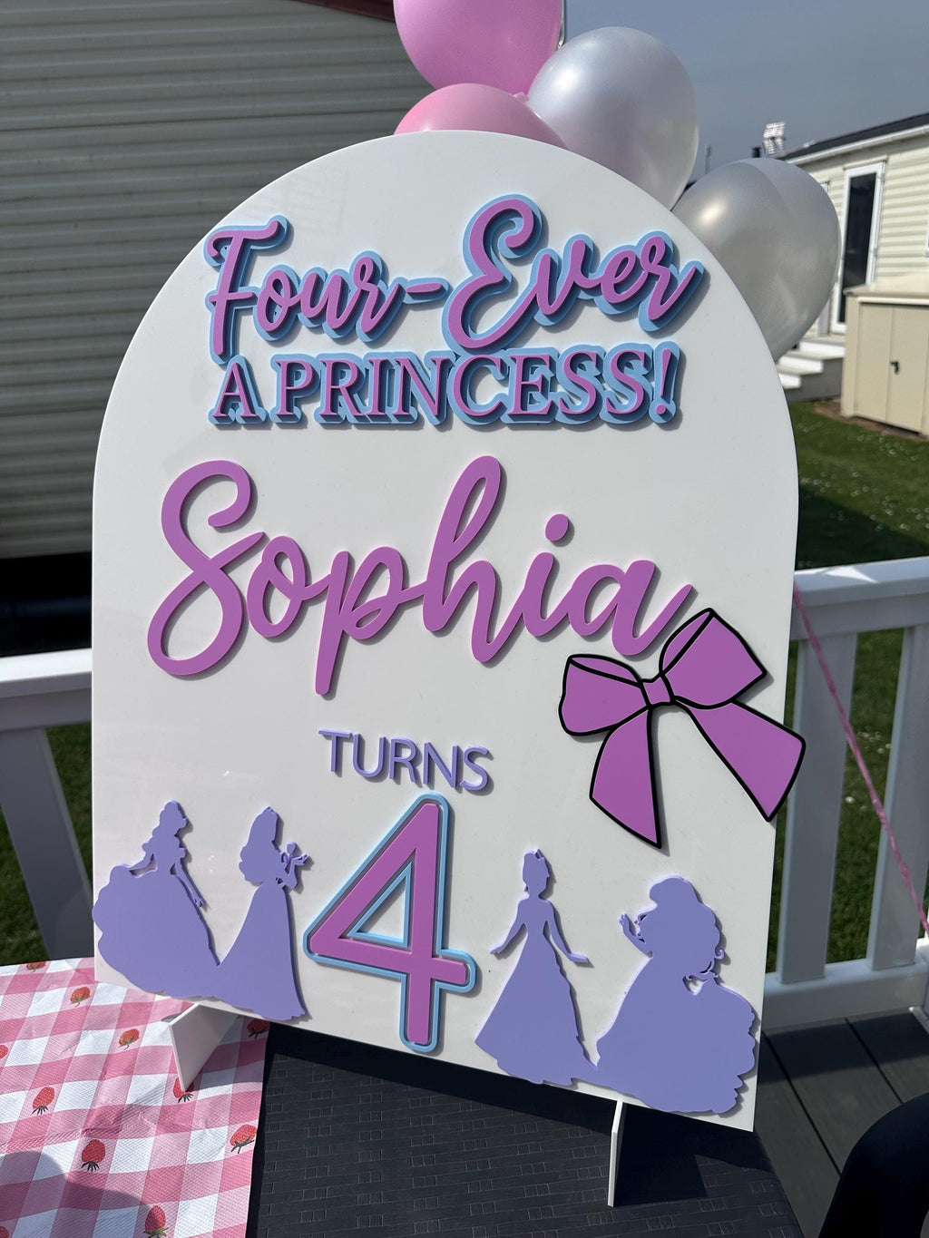 Personalised Four Ever a Princess Birthday Party Sign: Custom Acrylic Name Decor