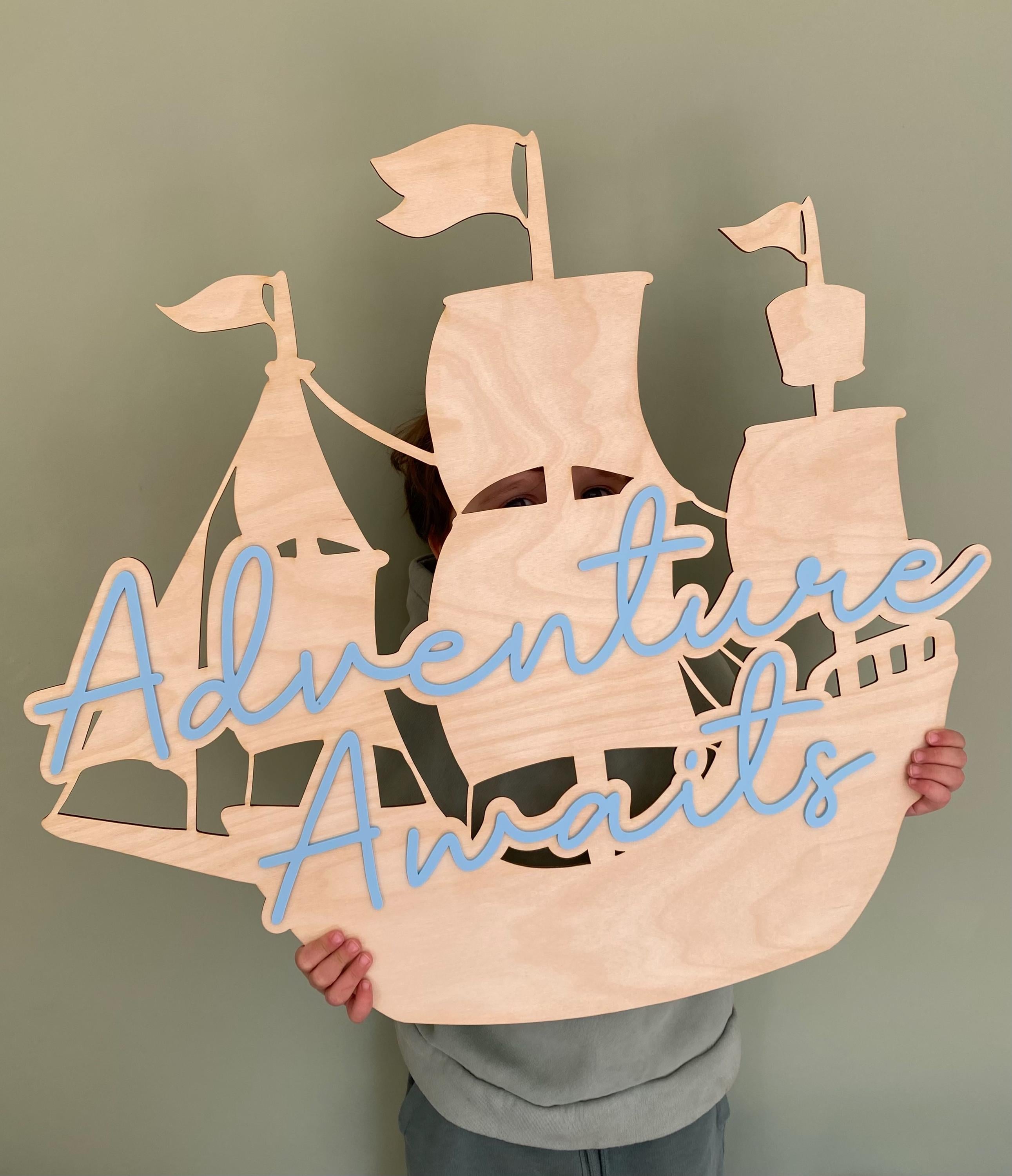 Wooden Ship Nursery Sign: Adventure Awaits Kids Room Decor