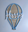Hot air balloon name sign wooden nursery wall art