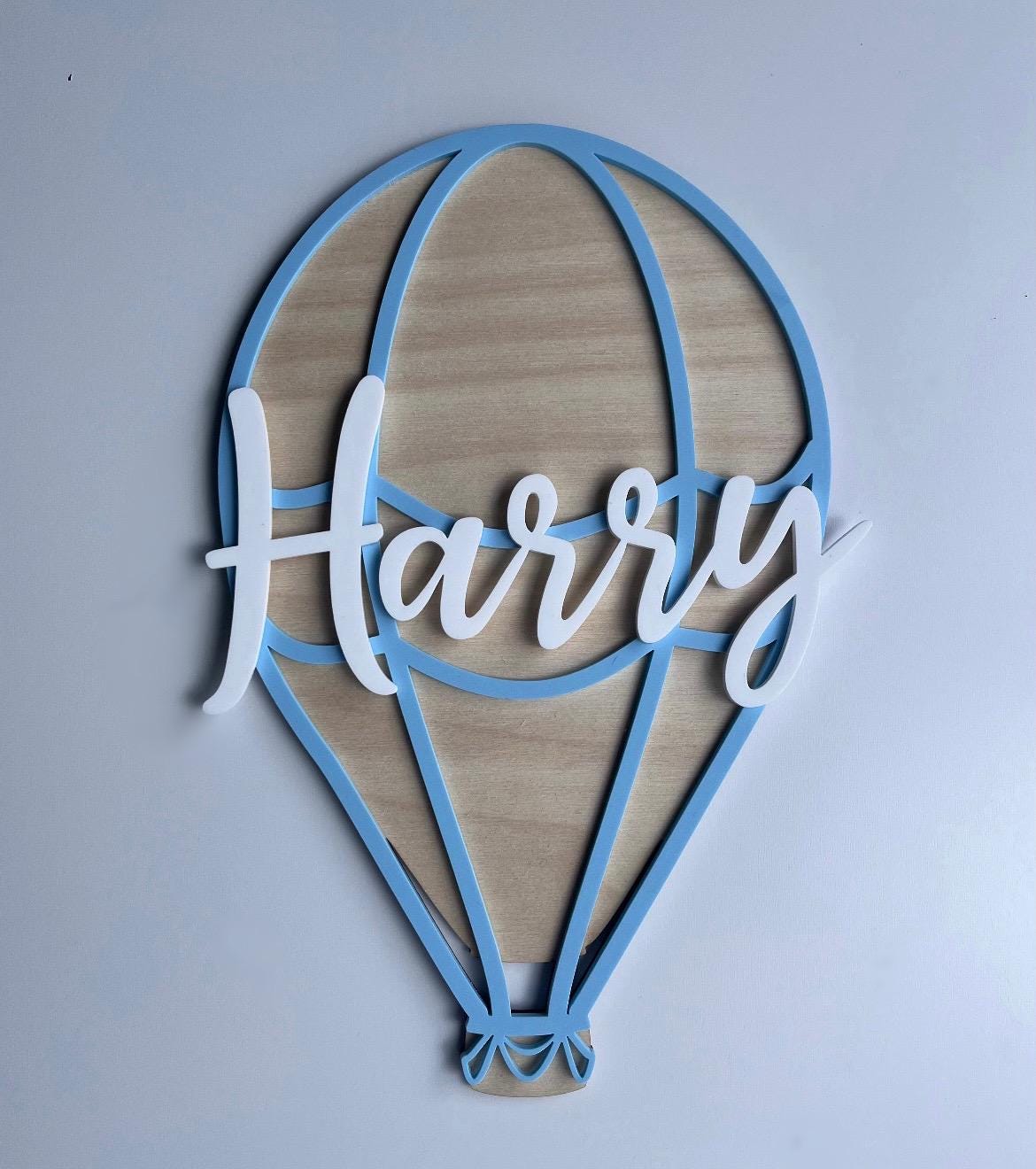 Hot air balloon name sign wooden nursery wall art