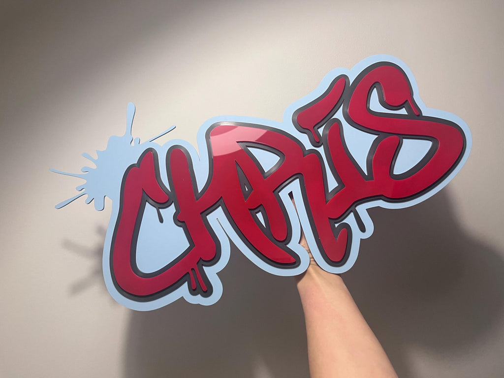 Graffiti name sign triple layer signage personalised wall decor colourful kids art