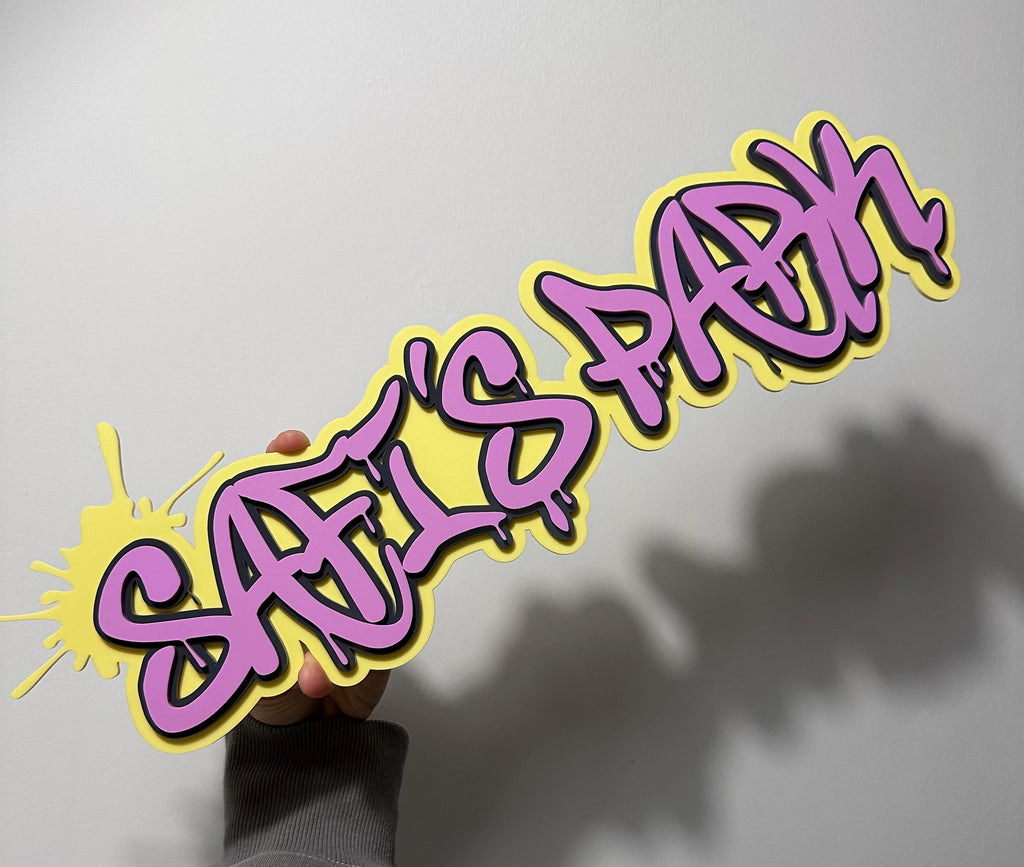 Graffiti name sign triple layer signage personalised wall decor colourful kids art