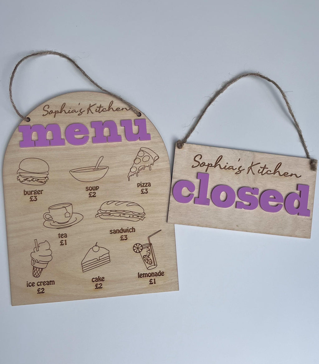 Personalised Wooden Play Kitchen Menu & Open/Close Sign