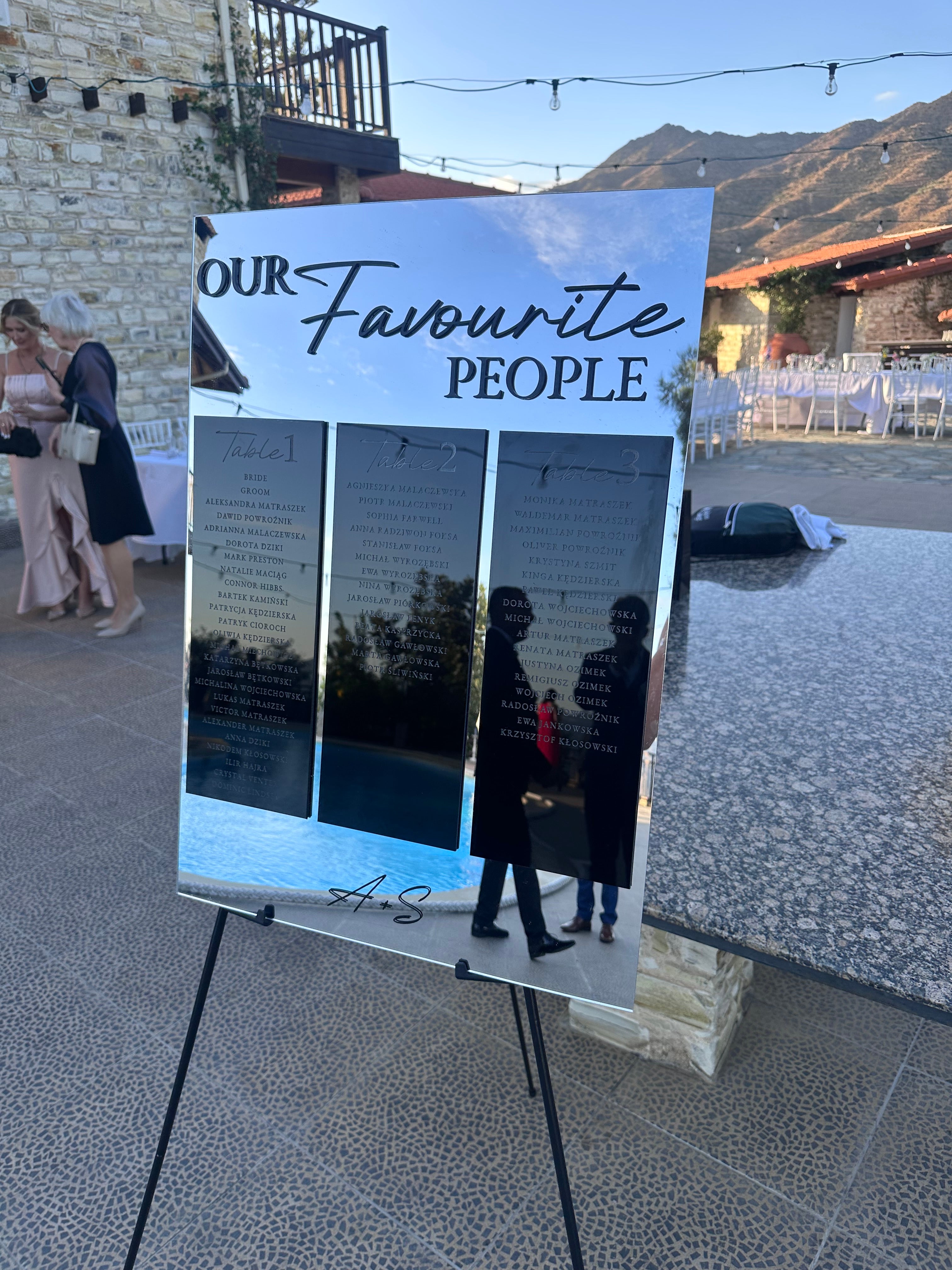 Luxury Mirror Acrylic Wedding Seating Chart with 3D lettering