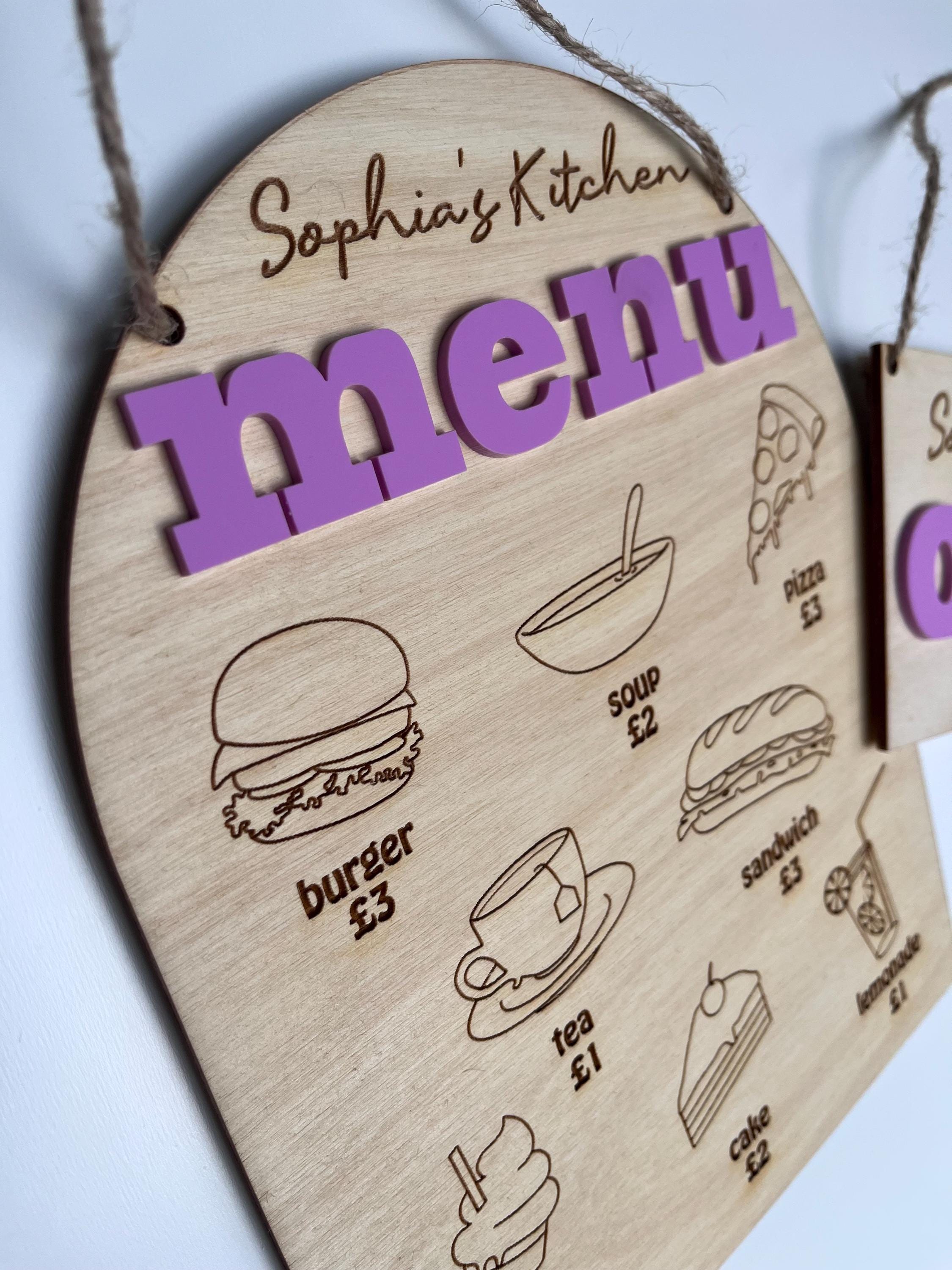 Personalised Wooden Play Kitchen Menu & Open/Close Sign