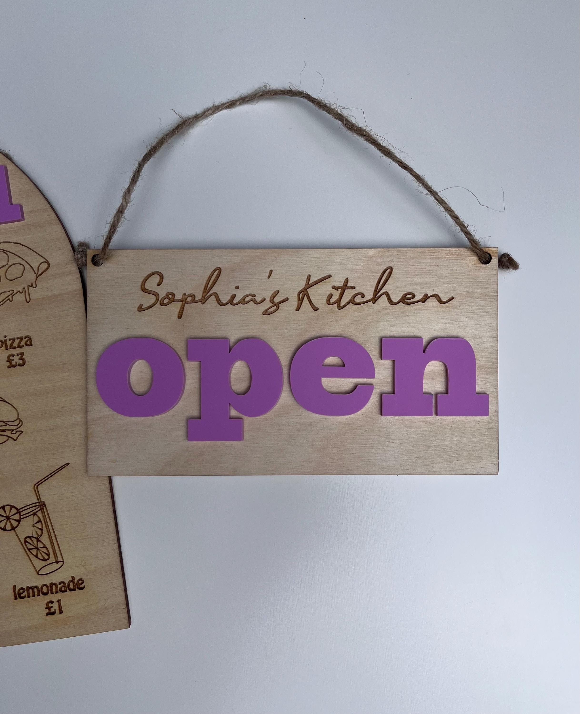 Personalised Wooden Play Kitchen Menu & Open/Close Sign