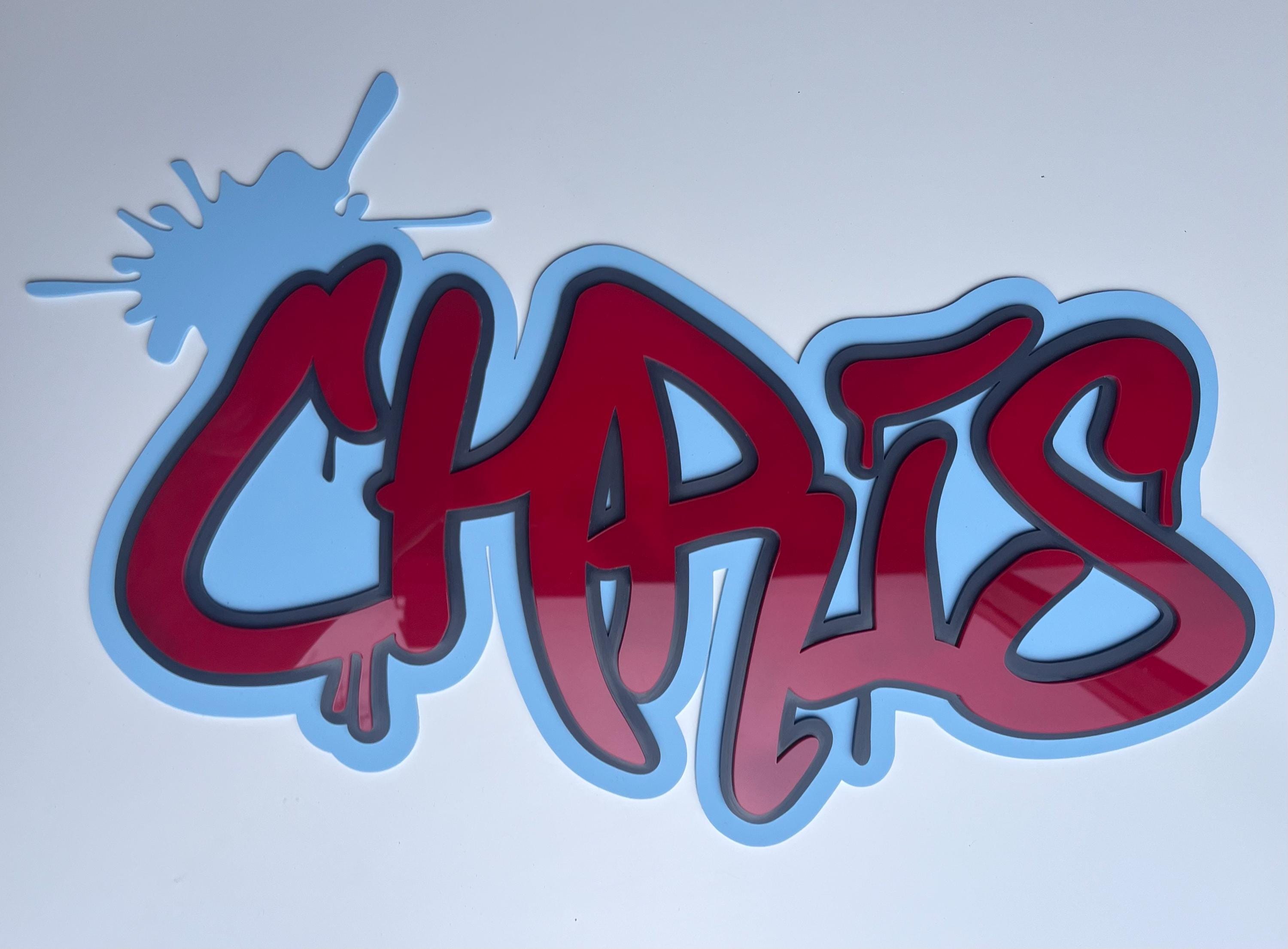 Graffiti name sign triple layer signage personalised wall decor colourful kids art