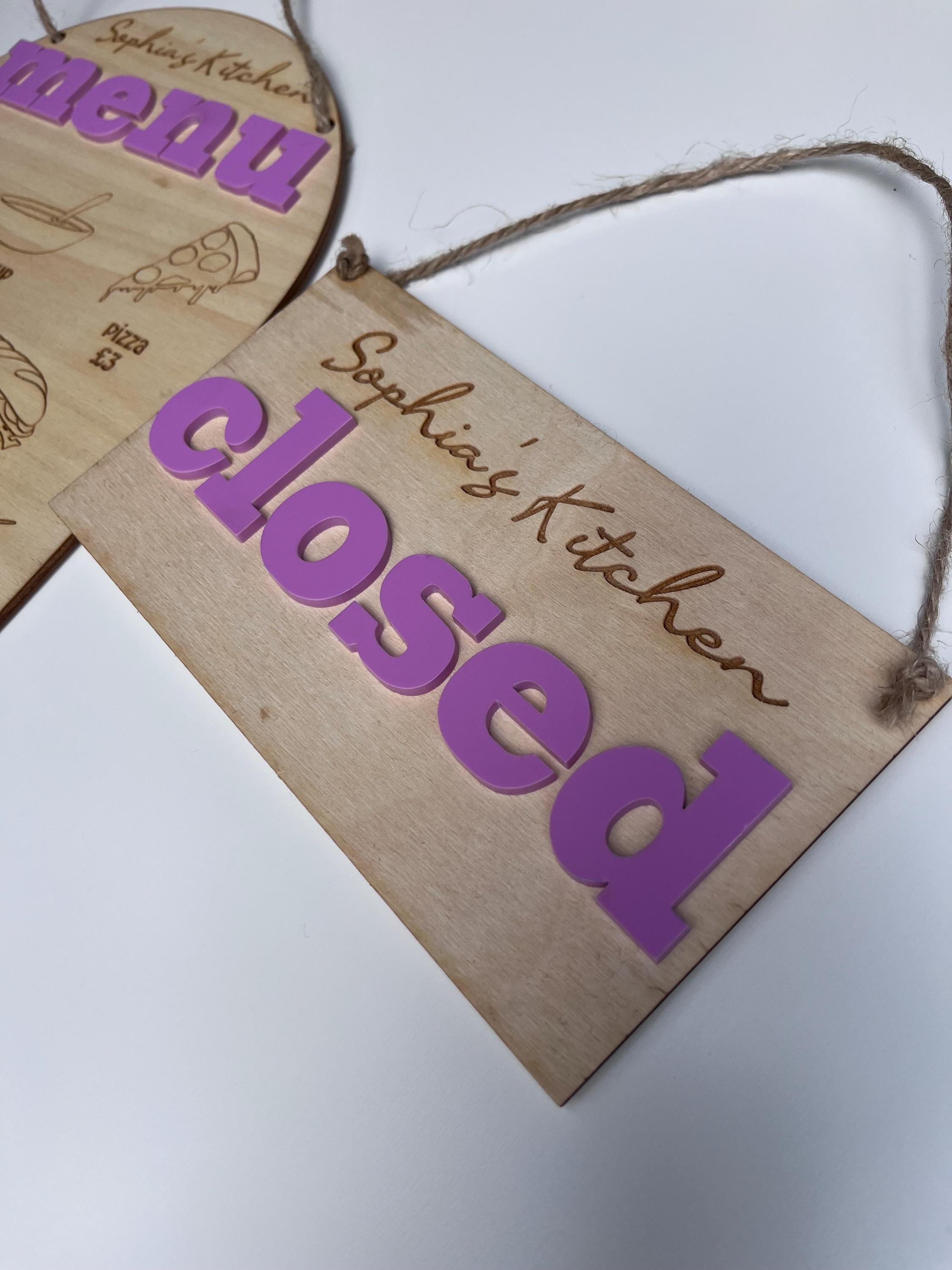 Personalised Wooden Play Kitchen Menu & Open/Close Sign