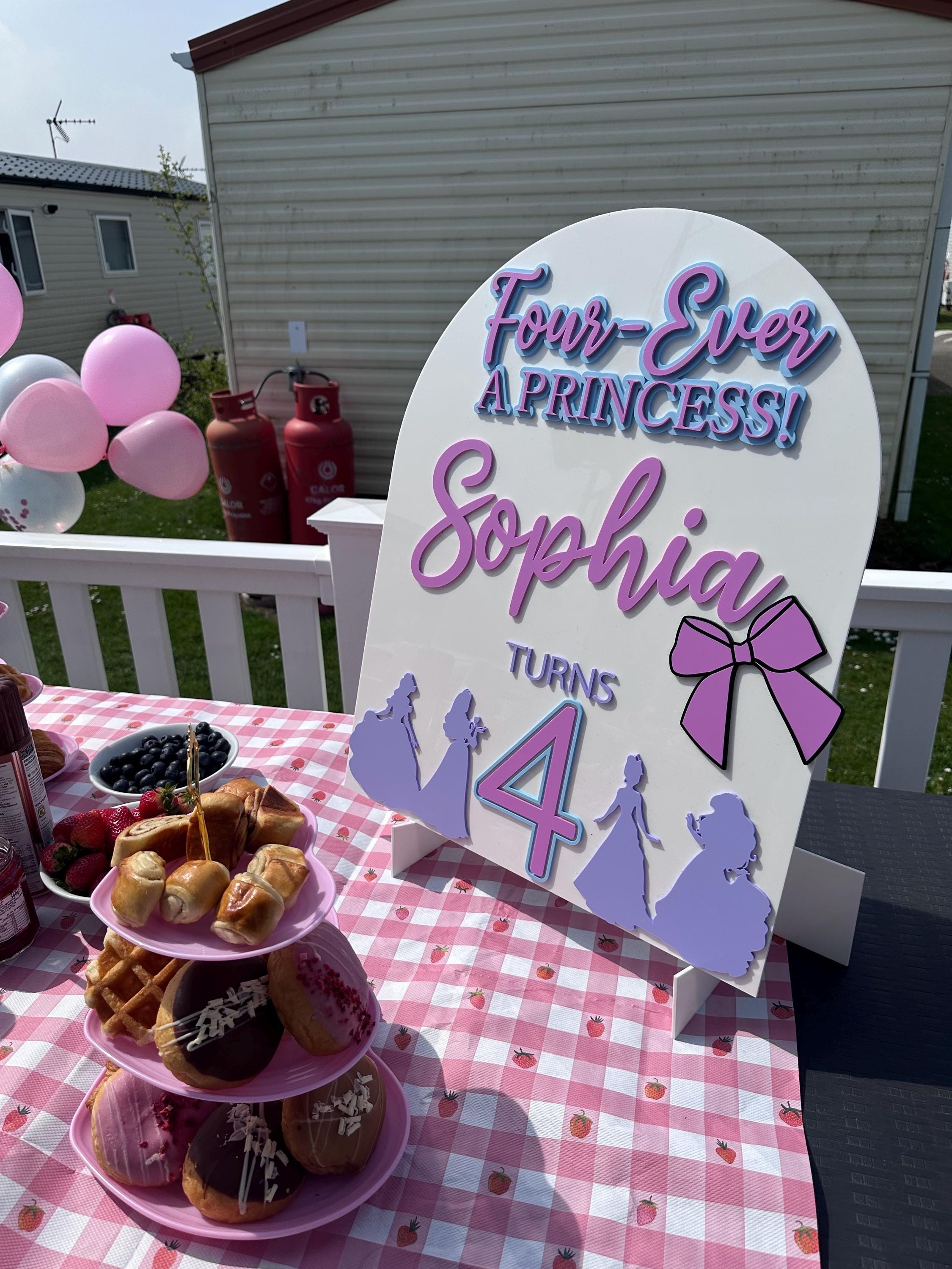 Personalised Four Ever a Princess Birthday Party Sign: Custom Acrylic Name Decor