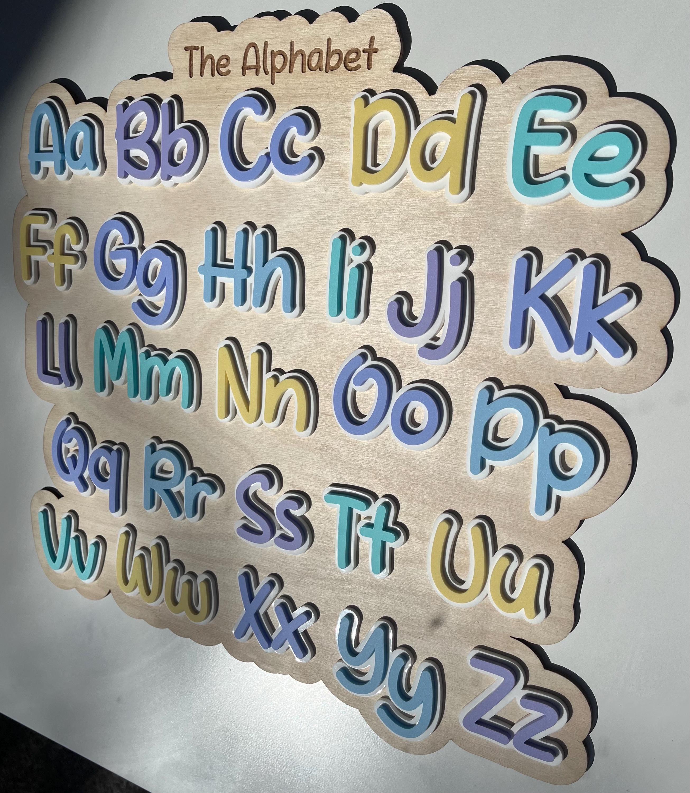 Pastel Wooden ABC Sign for Kids Room – Educational Alphabet Wall Art Nursery Decor