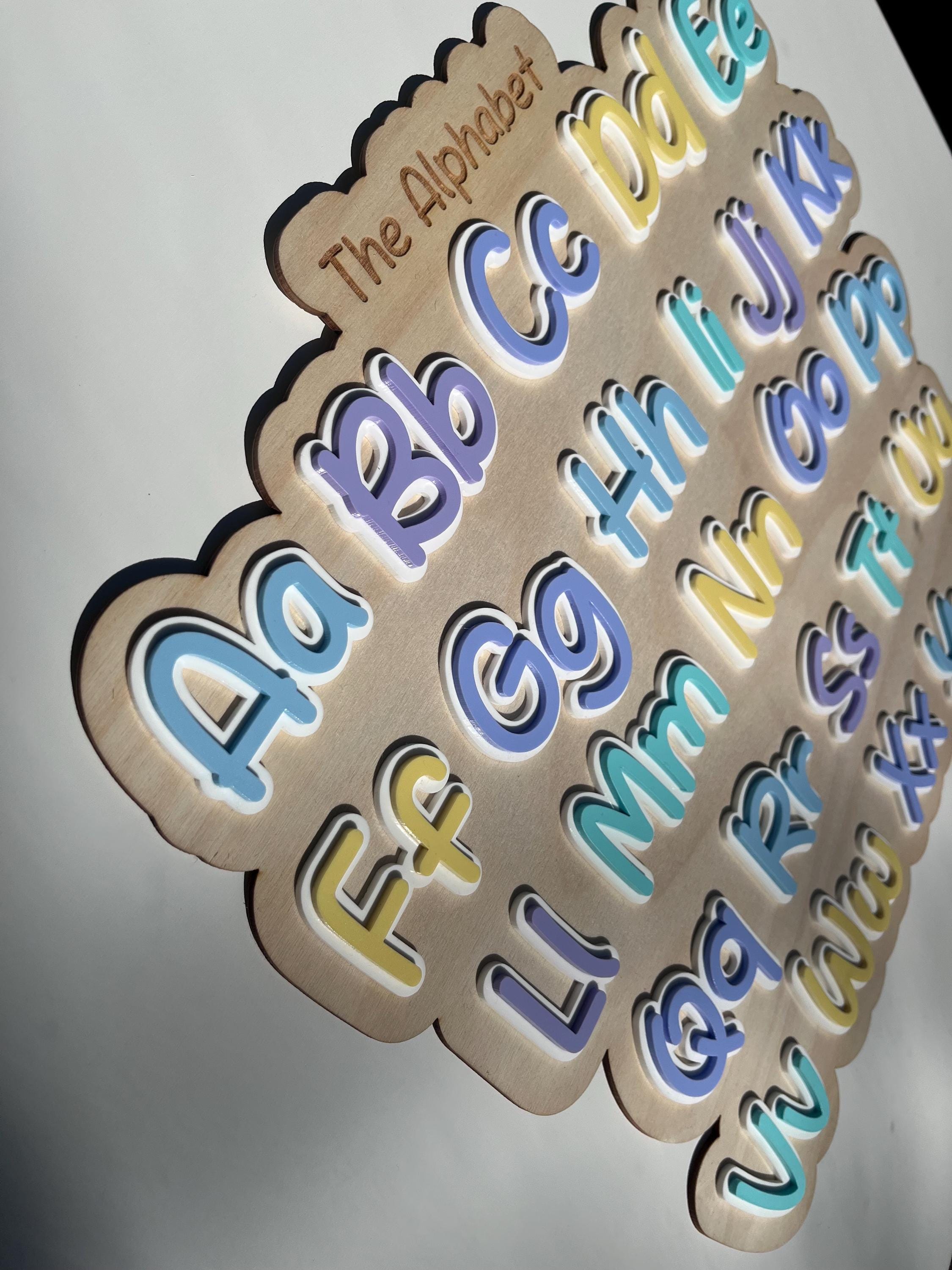 Pastel Wooden ABC Sign for Kids Room – Educational Alphabet Wall Art Nursery Decor