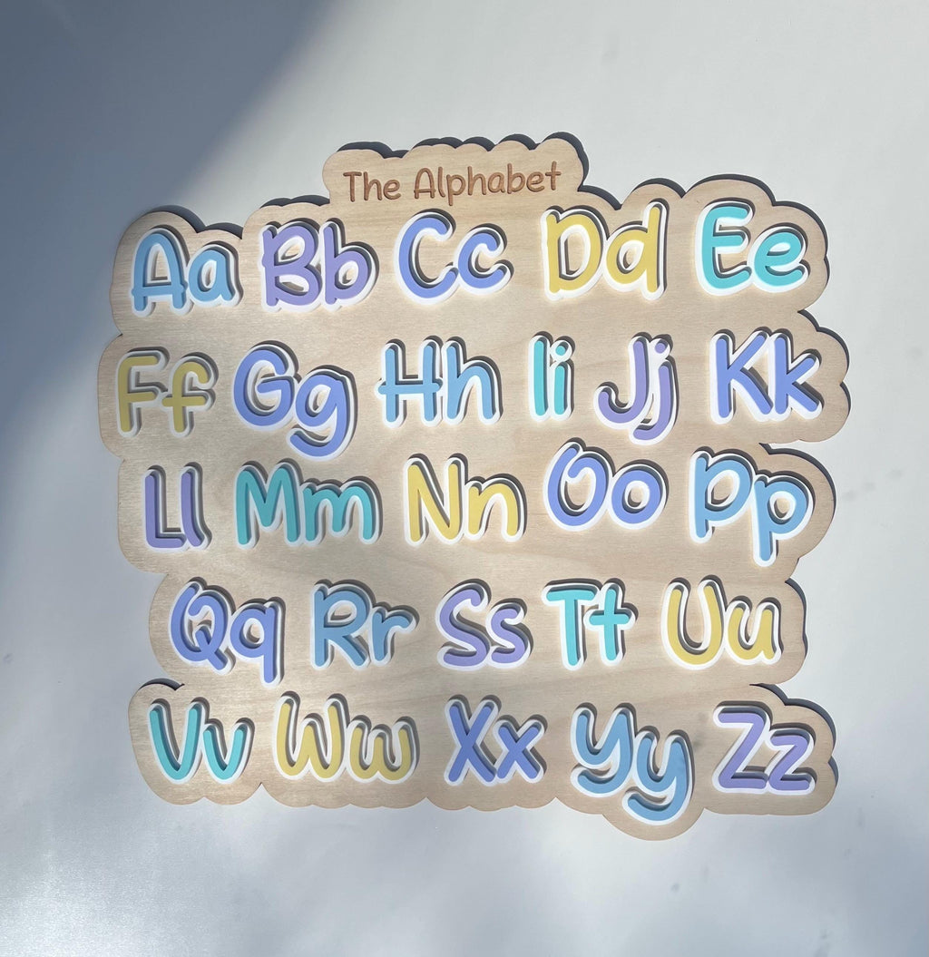 Pastel Wooden ABC Sign for Kids Room – Educational Alphabet Wall Art Nursery Decor