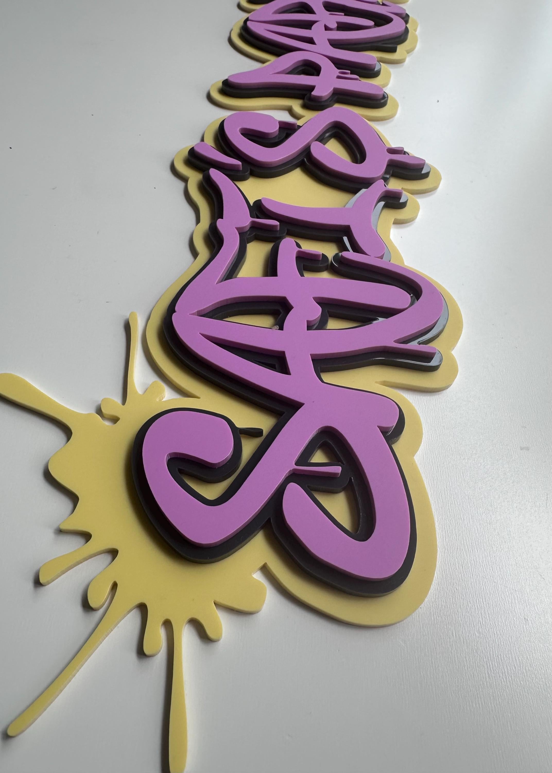 Graffiti name sign triple layer signage personalised wall decor colourful kids art